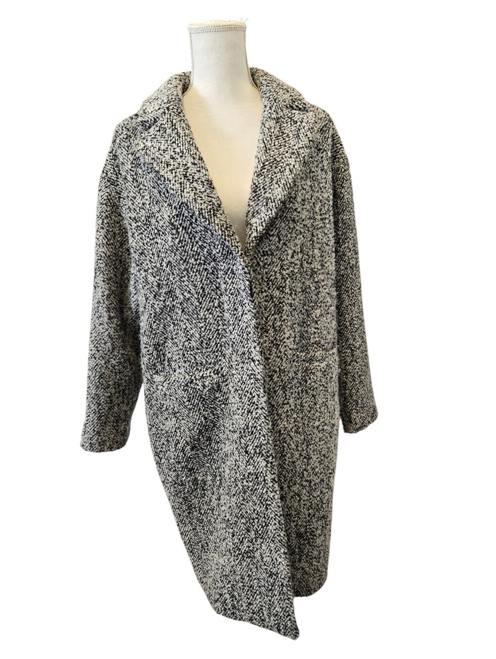 Selected Femme Ninnals Gray Bouclé Open-Front Button-up Coat